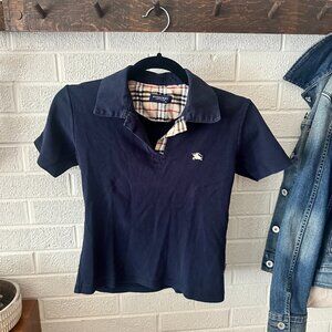 Boys Burberry Navy Blue Collard Polo Shirt, Short Sleeve, Large